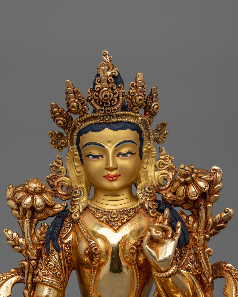 Green Tara Statue With the Eyes of Wisdom | Compassion, and Spiritual Awakening