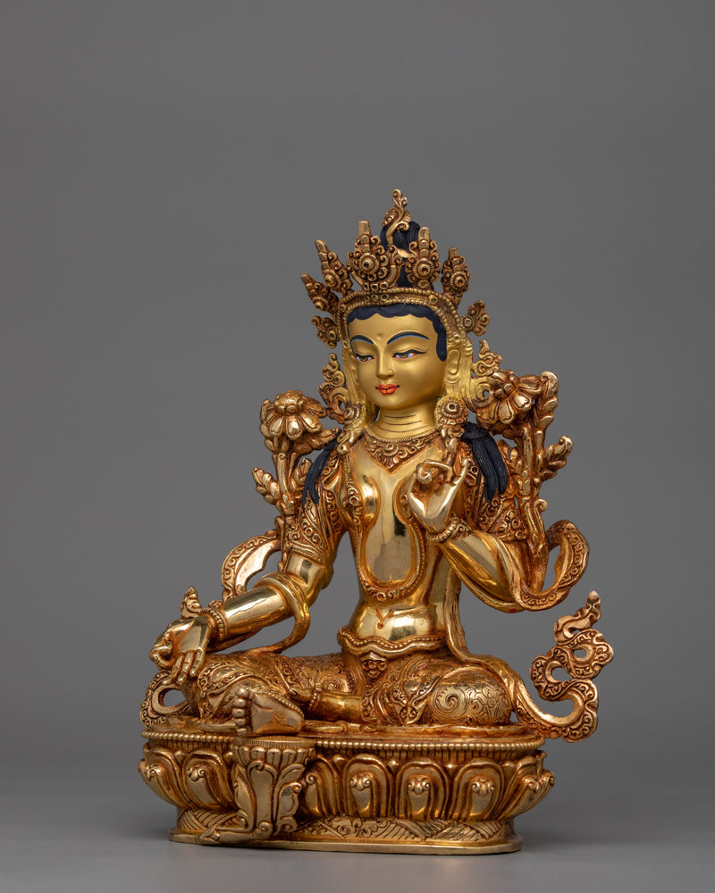 Green Tara Statue With the Eyes of Wisdom | Compassion, and Spiritual Awakening