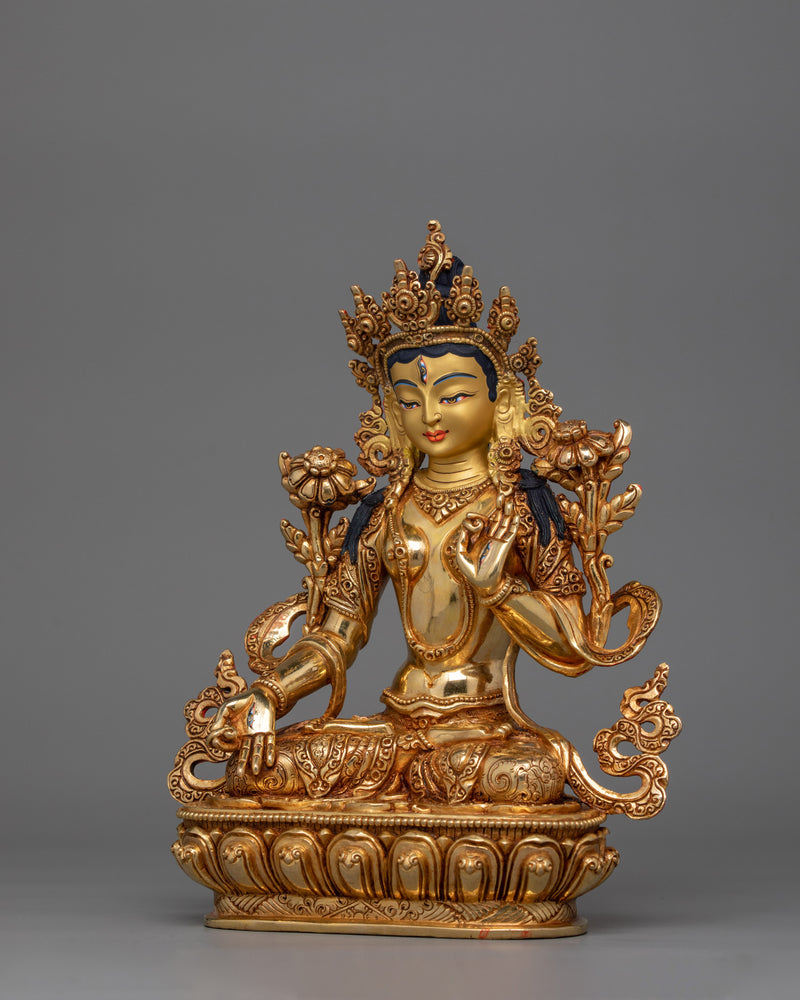 Buddhist Long-Life Goddess White Tara Sculpture | Bodhisattva for Compassion Practices