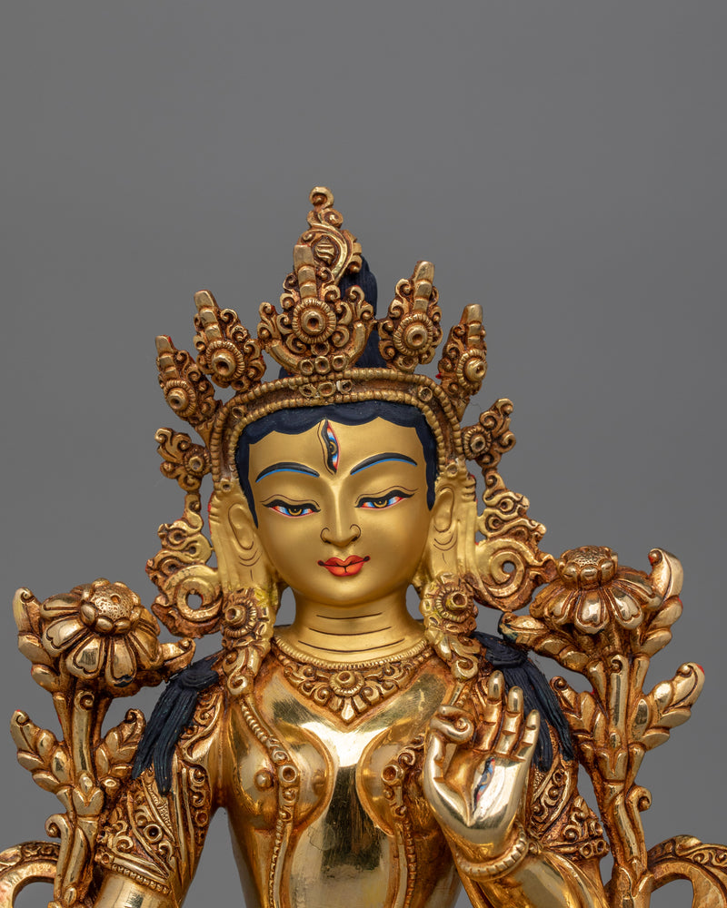 Buddhist Long-Life Goddess White Tara Sculpture | Bodhisattva for Compassion Practices