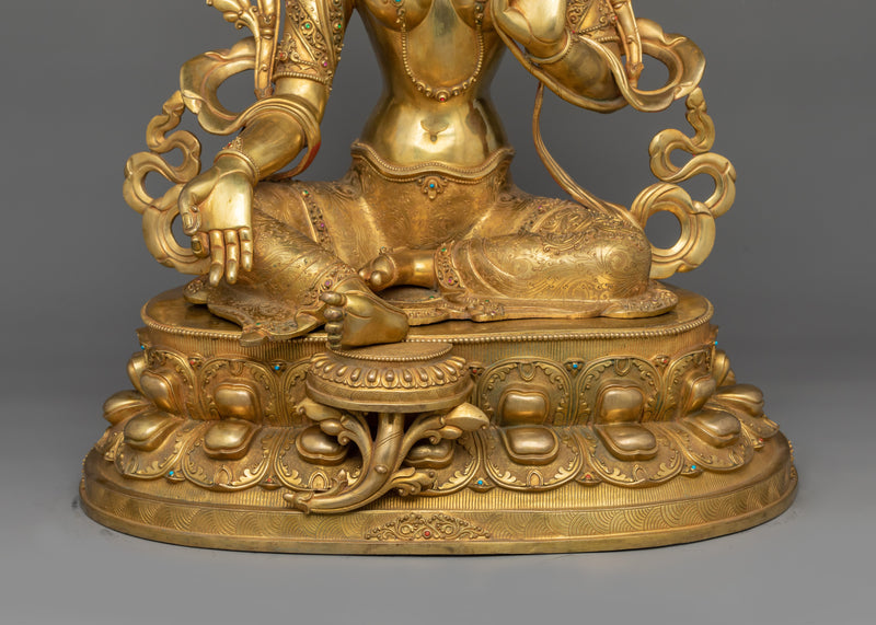 Green Tara Holding a Lotus of Compassion Figurine | Tibetan Green Tara Goddess Statue