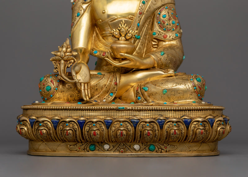 The Tibetan Healing Deity Statute of Medicine Buddha | 24K Gold Gilded Figurine