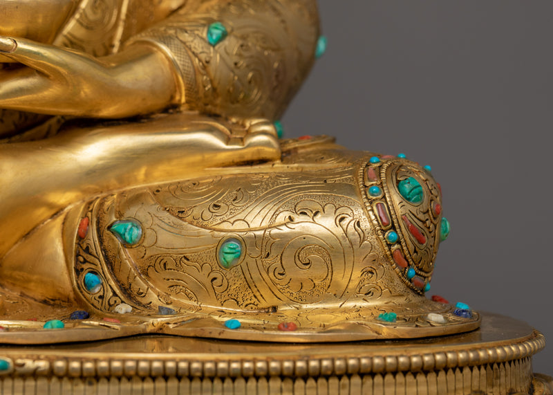 The Tibetan Healing Deity Statute of Medicine Buddha | 24K Gold Gilded Figurine