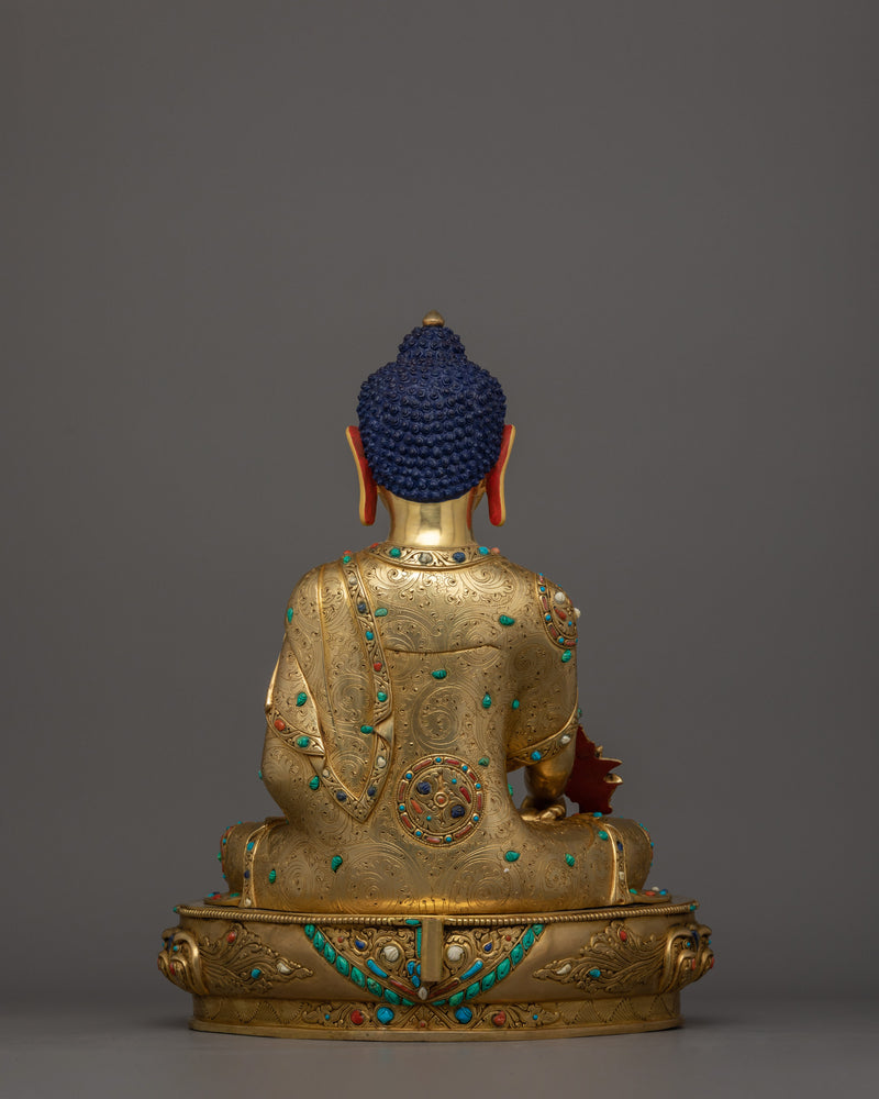 The Tibetan Healing Deity Statute of Medicine Buddha | 24K Gold Gilded Figurine