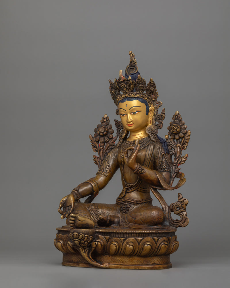 Green Tara Oxidized Statue for Shrine Decor | The Compassionate Liberator