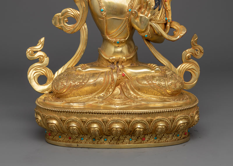 24K Gold-Gilded Statue of Manjushri with Wisdom Sword | Enlightened Deity Figurine