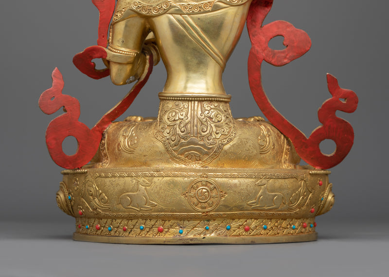 24K Gold-Gilded Statue of Manjushri with Wisdom Sword | Enlightened Deity Figurine