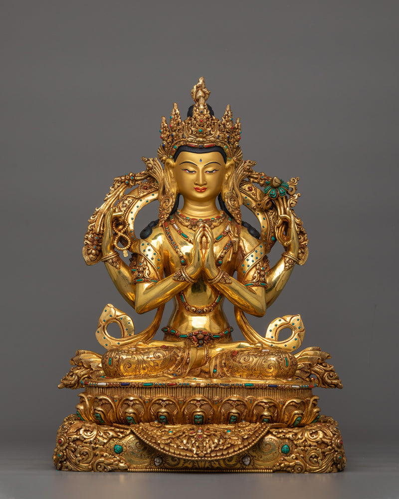 Himalayan Five Bodhisattva Set Figurine | Gold Gilded Buddhist Statue Set