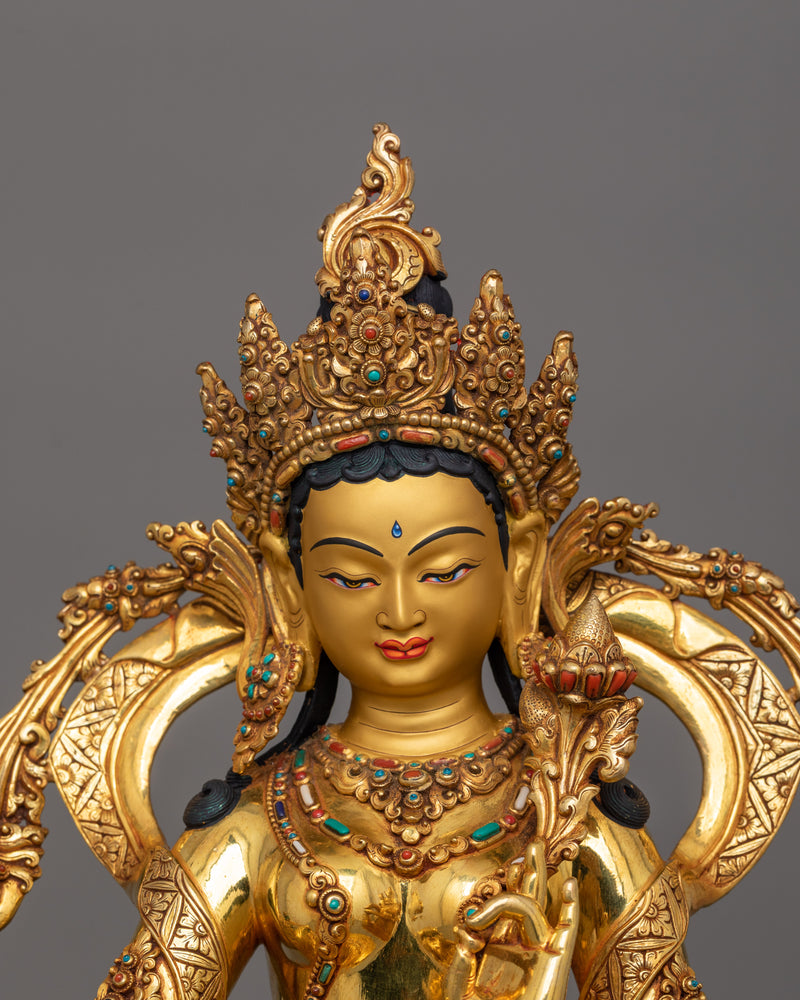 Himalayan Five Bodhisattva Set Figurine | Gold Gilded Buddhist Statue Set