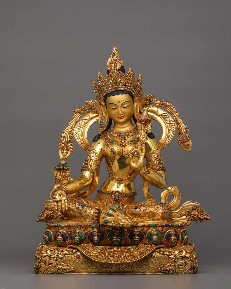 Himalayan Five Bodhisattva Set Figurine | Gold Gilded Buddhist Statue Set