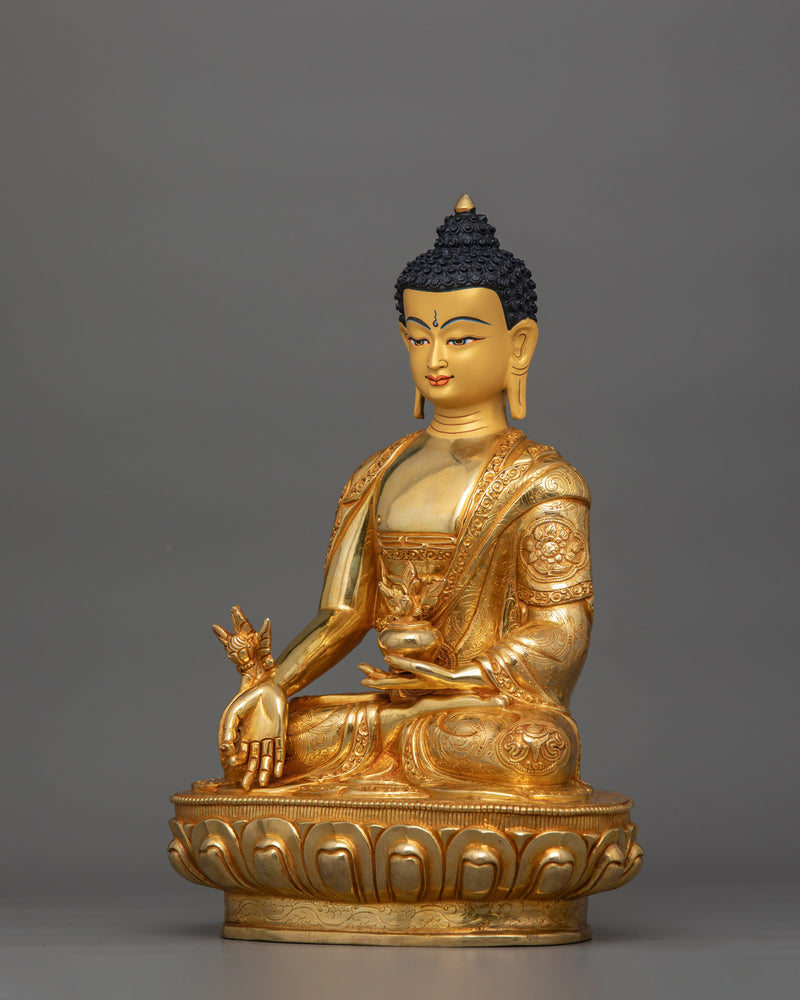 24K Gold Medicine Buddha for Dharma | Tibetan Healing Deity Statue