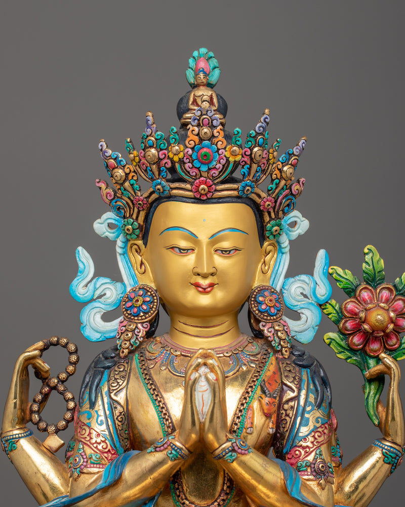 Chenrezig Four-Armed Form Figurine | Compassion and Meditation Decor