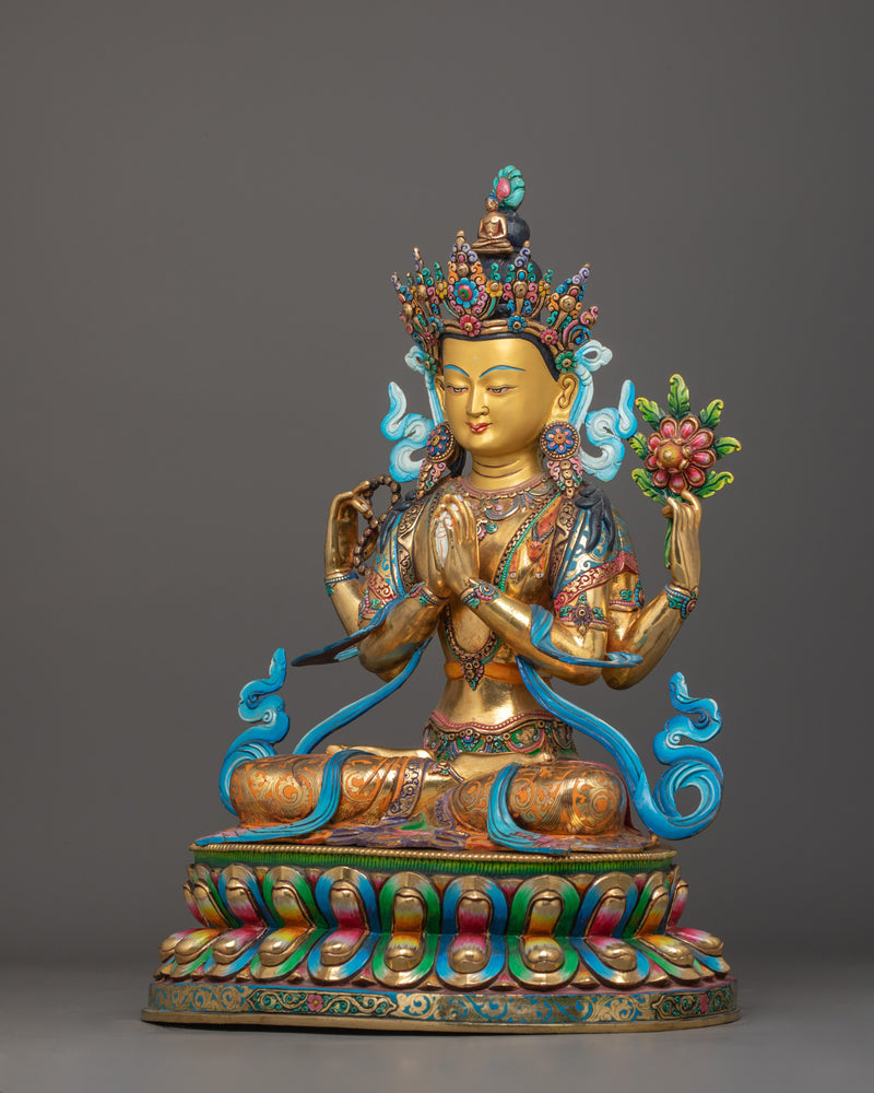 Chenrezig Four-Armed Form Figurine | Compassion and Meditation Decor