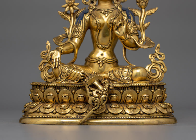 11 Inch Green Tara Buddhist Goddess Statue | Syamatara  Goddess of Swift Protection