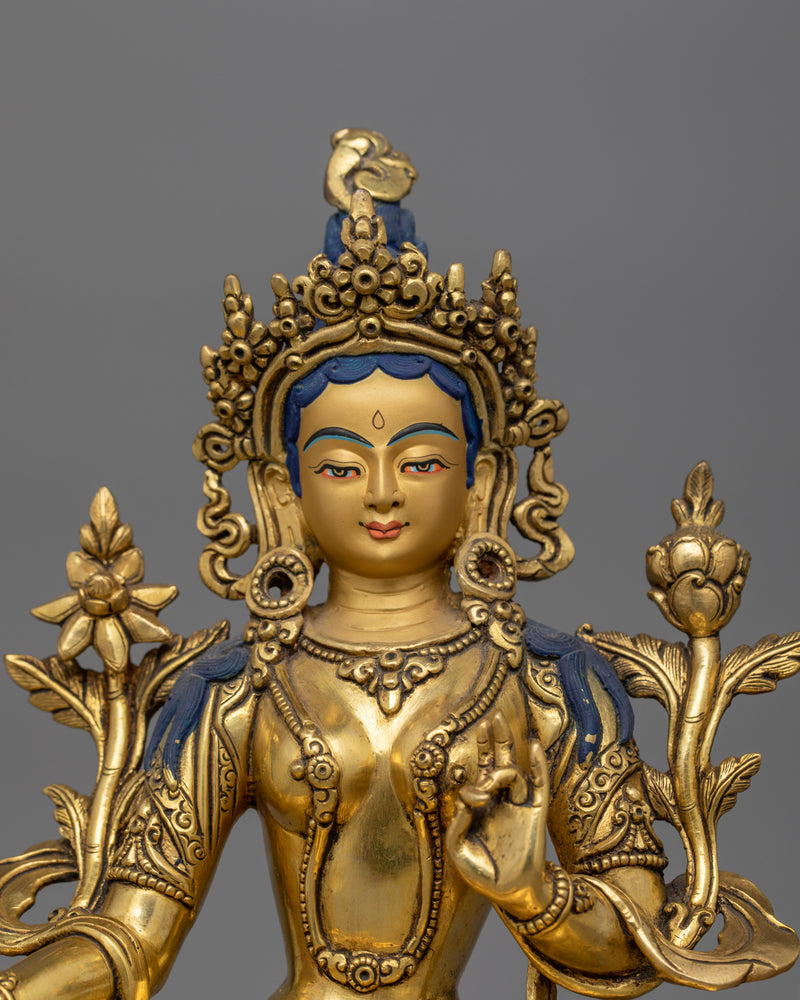 11 Inch Green Tara Buddhist Goddess Statue | Syamatara  Goddess of Swift Protection