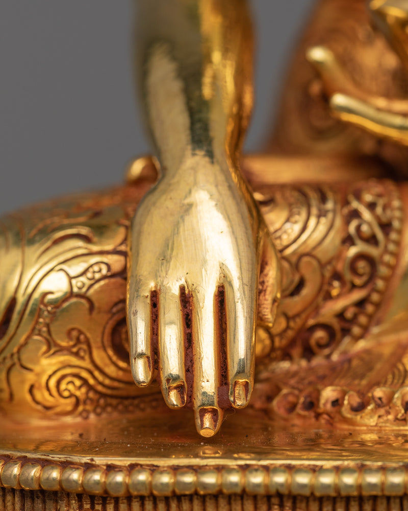 Historical Buddha Shakyamuni With Halo Sculpture | 24K Gold Gilding Nepalese Artwork