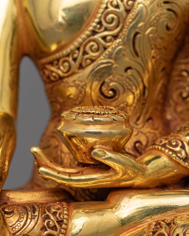 Historical Buddha Shakyamuni With Halo Sculpture | 24K Gold Gilding Nepalese Artwork