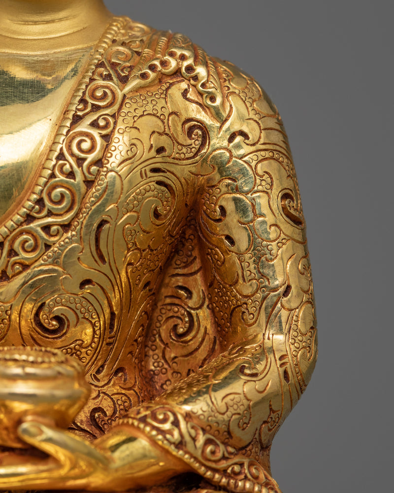 Historical Buddha Shakyamuni With Halo Sculpture | 24K Gold Gilding Nepalese Artwork