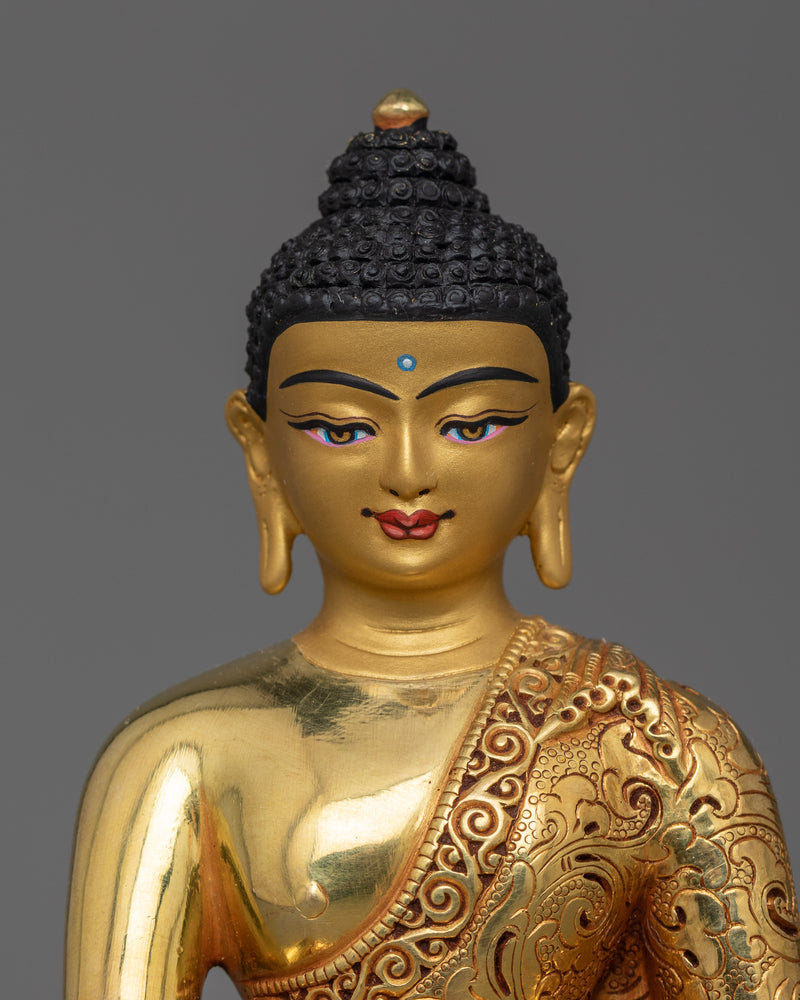 Historical Buddha Shakyamuni With Halo Sculpture | 24K Gold Gilding Nepalese Artwork