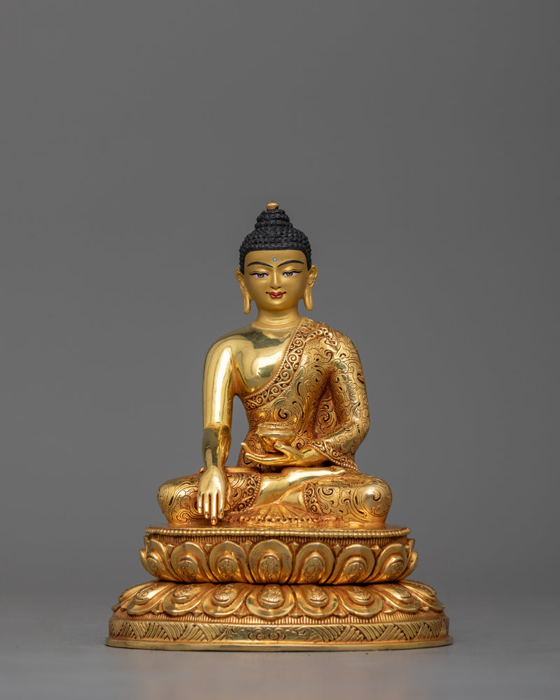 Historical Buddha Shakyamuni With Halo Sculpture | 24K Gold Gilding Nepalese Artwork