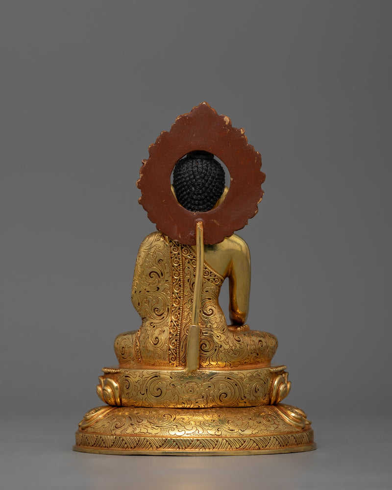 Historical Buddha Shakyamuni With Halo Sculpture | 24K Gold Gilding Nepalese Artwork