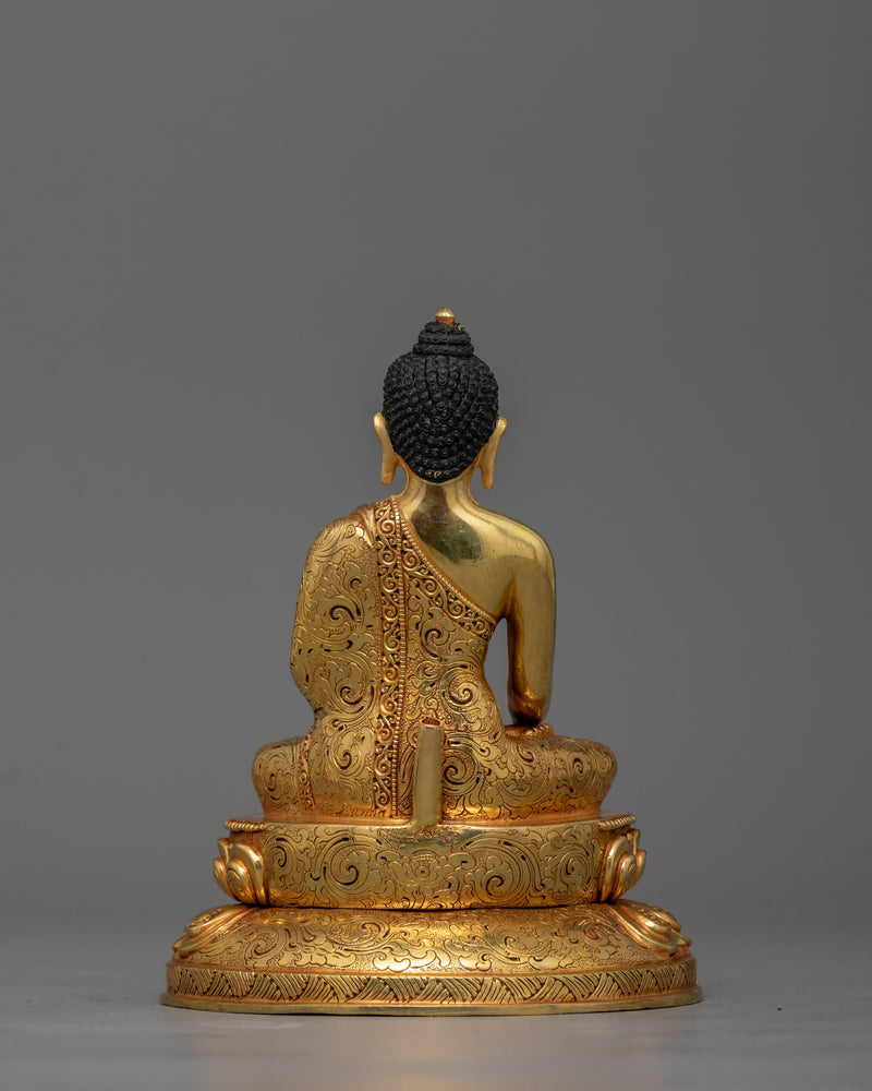 Historical Buddha Shakyamuni With Halo Sculpture | 24K Gold Gilding Nepalese Artwork