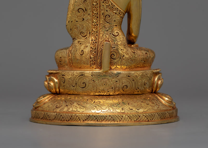 Historical Buddha Shakyamuni With Halo Sculpture | 24K Gold Gilding Nepalese Artwork