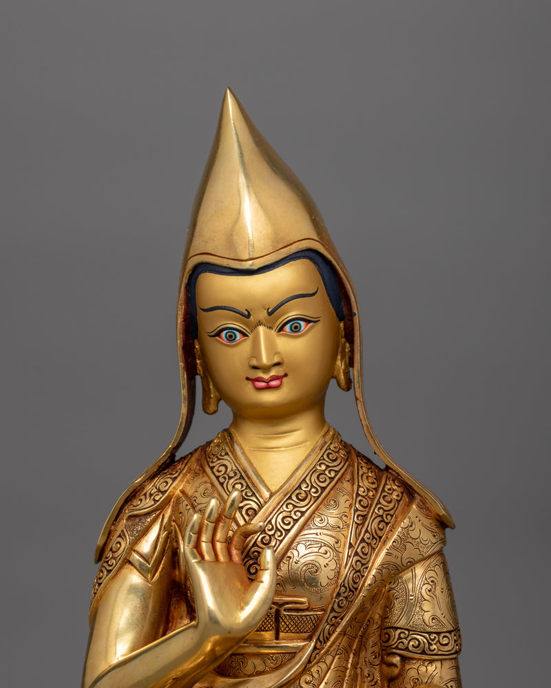 Tsongkhapa With Disciples Copper Sculpture | Tibetan Buddhism's Revered Masters