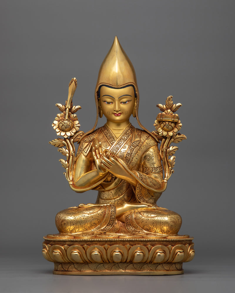 Tsongkhapa With Disciples Copper Sculpture | Tibetan Buddhism's Revered Masters