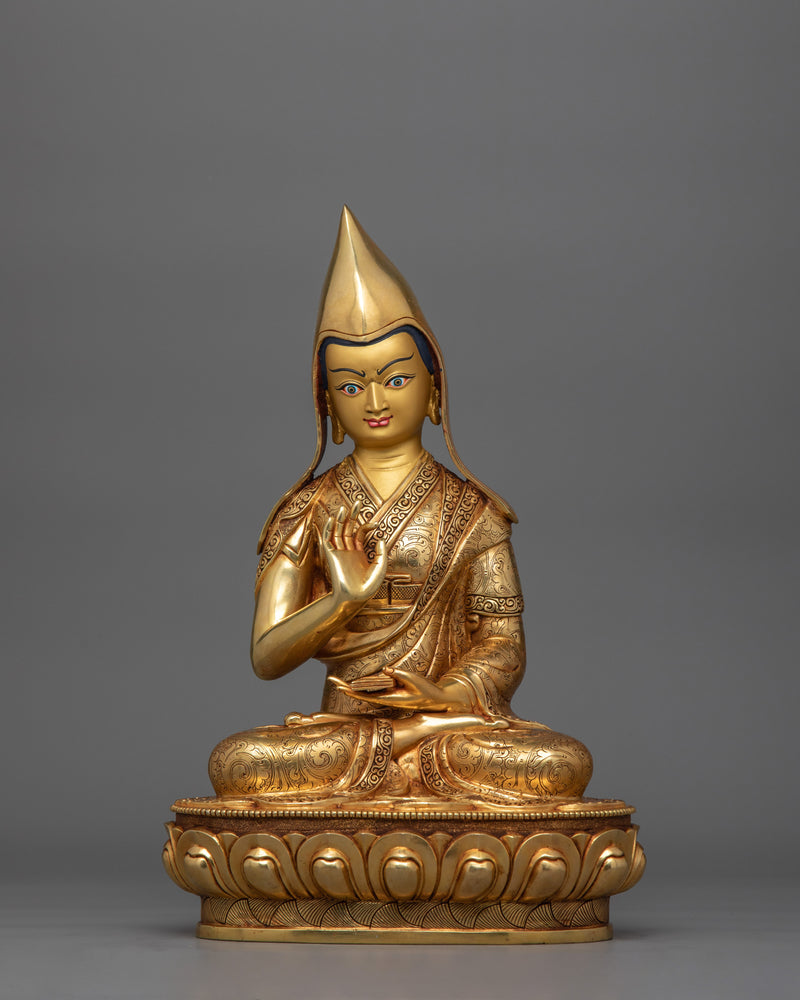 Tsongkhapa With Disciples Copper Sculpture | Tibetan Buddhism's Revered Masters