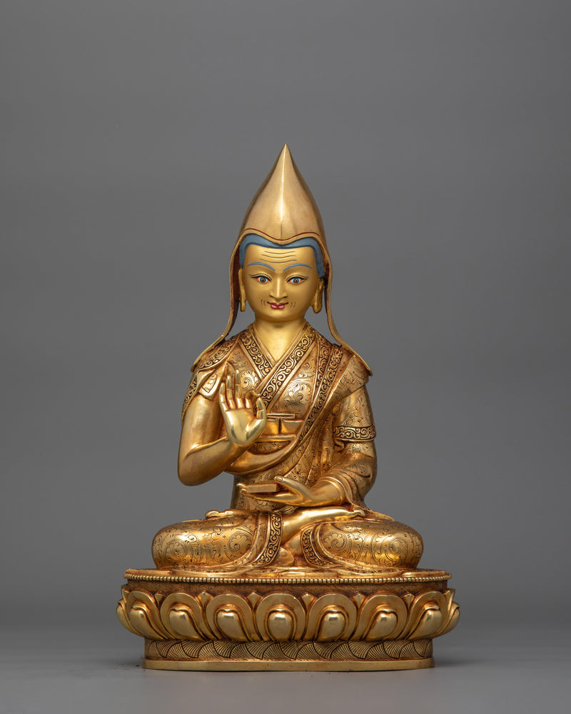 Tsongkhapa With Disciples Copper Sculpture | Tibetan Buddhism's Revered Masters