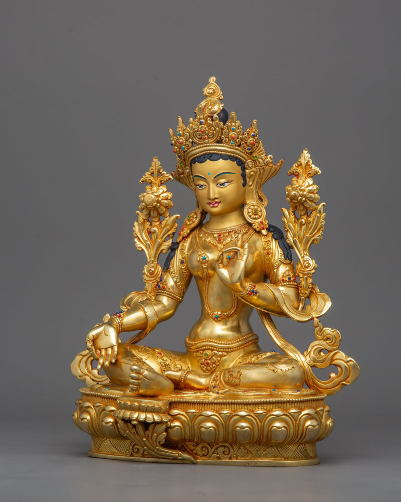 Buddhist Compassionate Goddess Green Tara Statue | Divine Feminine Artwork