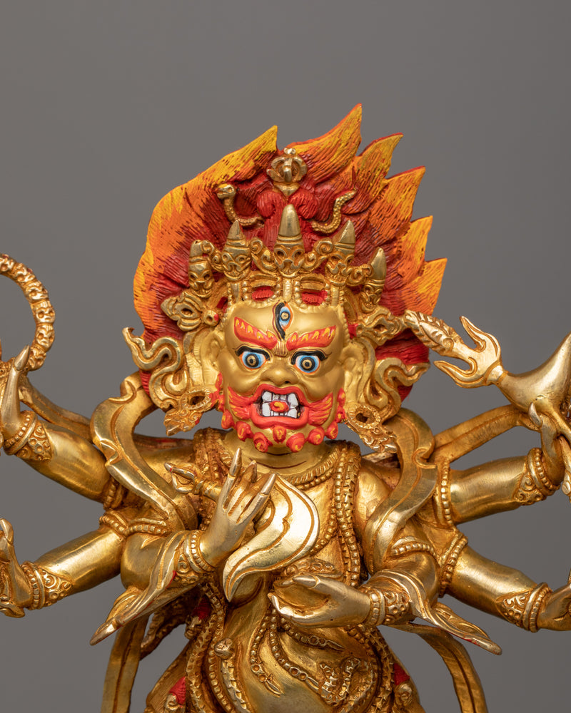 Handmade Six-Armed Mahakala Figurine | Wrathful Guardian of the Dharma