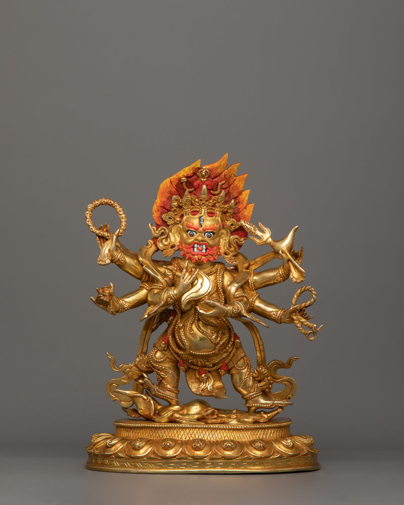 Handmade Six-Armed Mahakala Figurine | Wrathful Guardian of the Dharma