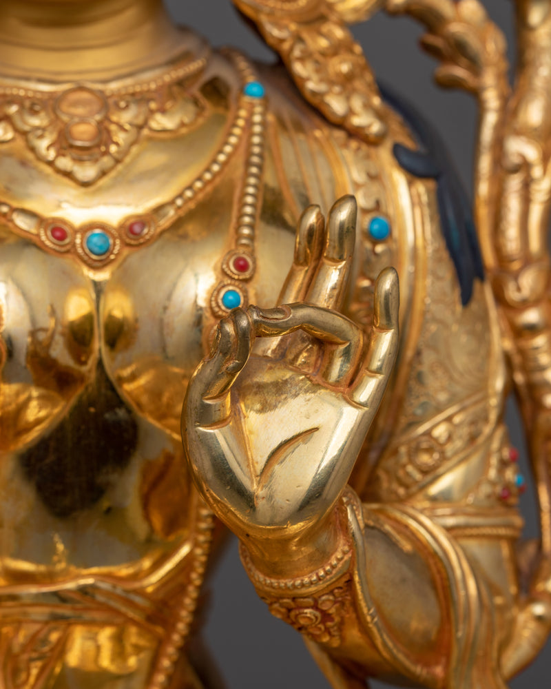 24K Gold Gilded Syamatara Statue | Goddess Green Tara Statue