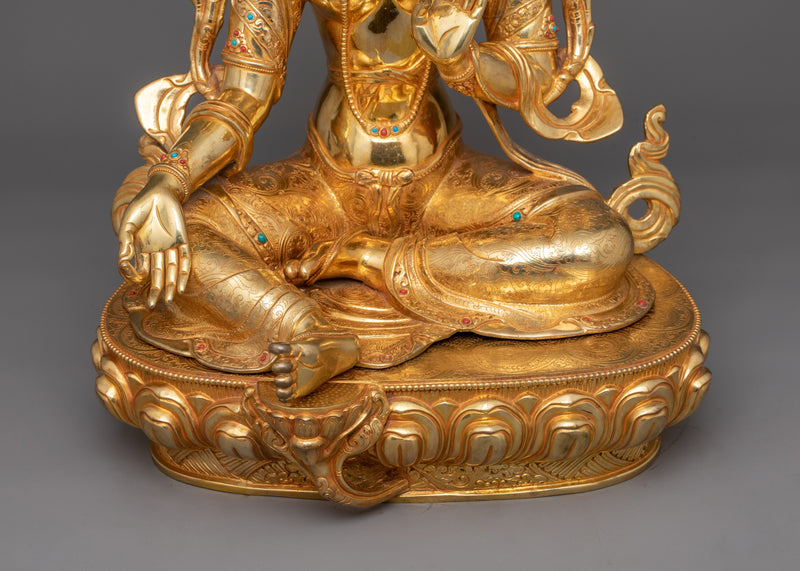 24K Gold Gilded Syamatara Statue | Goddess Green Tara Statue