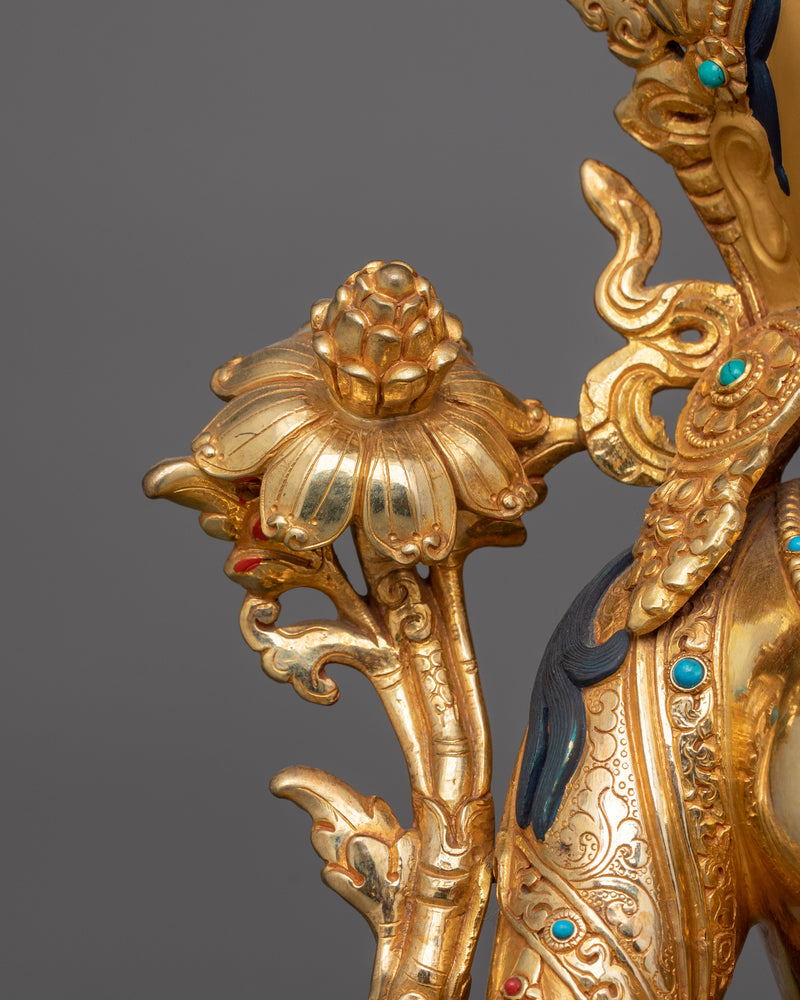 24K Gold Gilded Syamatara Statue | Goddess Green Tara Statue