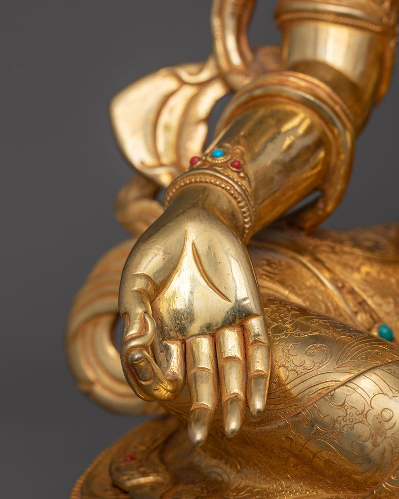 24K Gold Gilded Syamatara Statue | Goddess Green Tara Statue