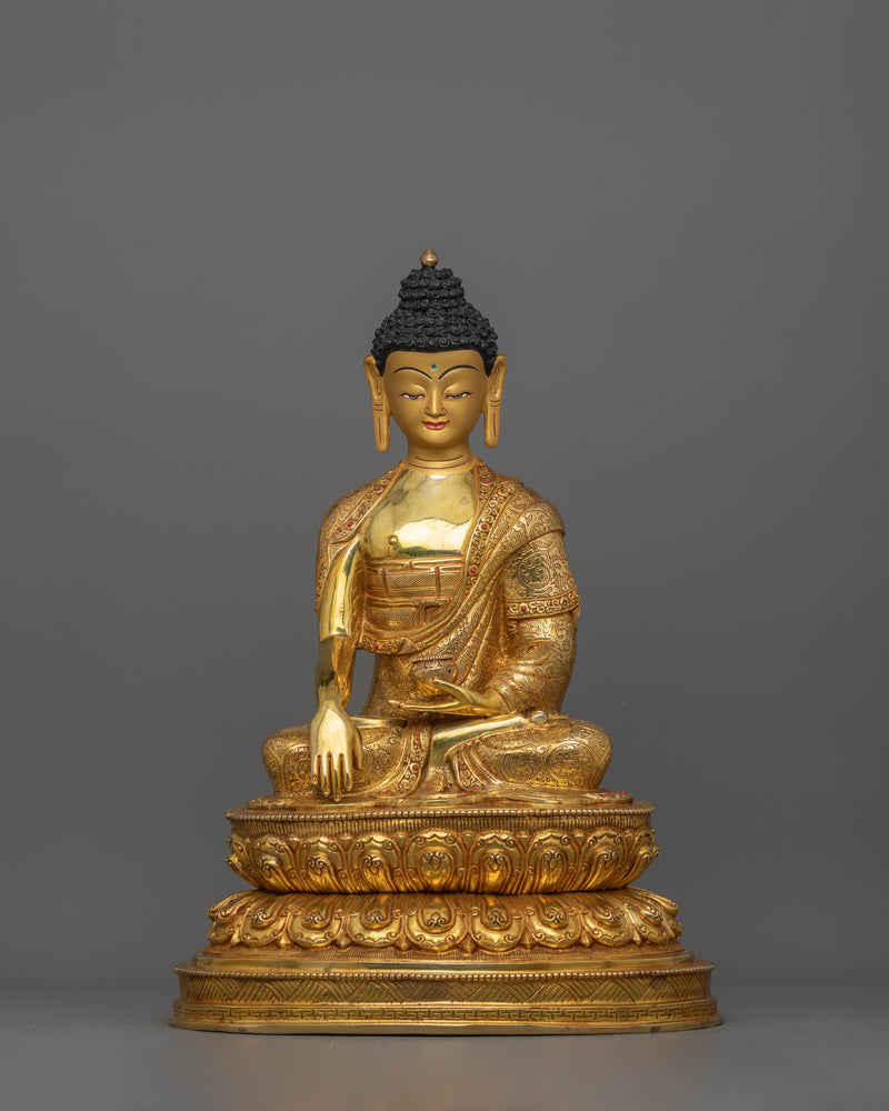 Handmade Peaceful Buddha Shakyamuni | 24K Gold Gilded Sculpture