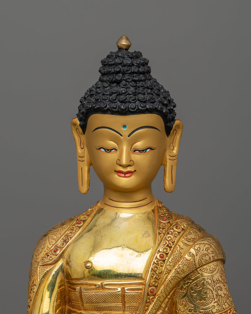 Handmade Peaceful Buddha Shakyamuni | 24K Gold Gilded Sculpture