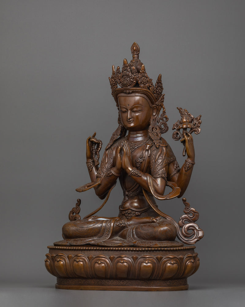 Chenrezig Bodhisattva of Compassion Figurine | Four Armed Chenrezig Sculpture