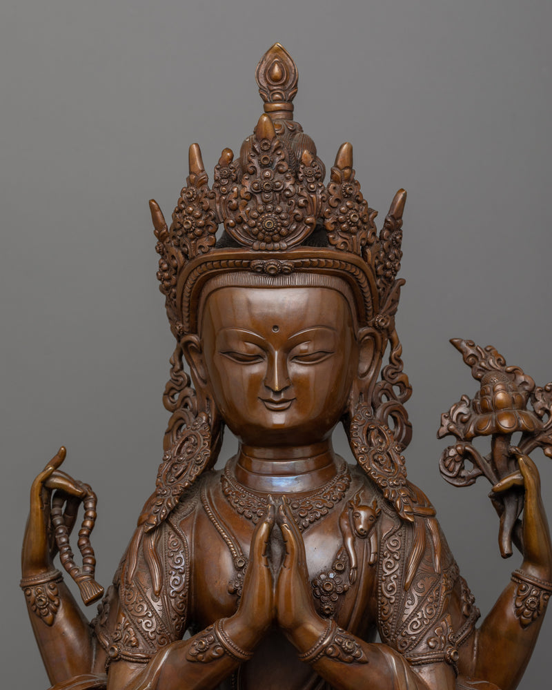 Chenrezig Bodhisattva of Compassion Figurine | Four Armed Chenrezig Sculpture