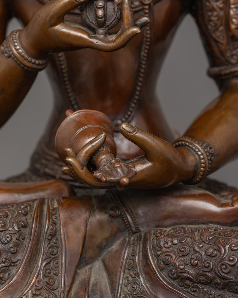 Hand-Sculpted Dorje Sempa Oxidized Statue | Traditional Copper Artwork of Nepal