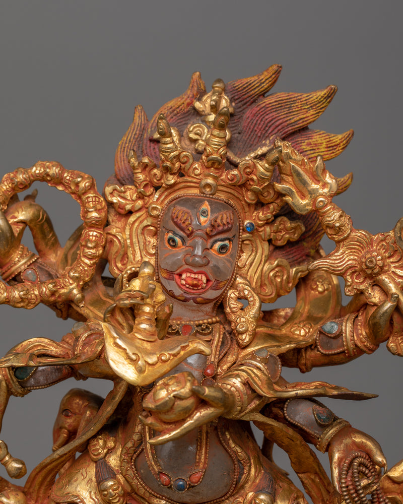 Six Armed Mahakala Wrathful Protector Deity Statue |  Buddhist Deity of Dharma Protector