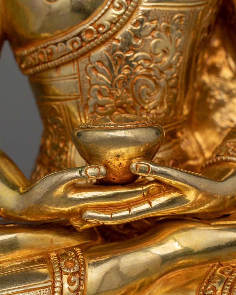 Amitabha Infinite Light Buddha Sculpture | Tibetan Amitabha Buddha Statue in 24K Gold