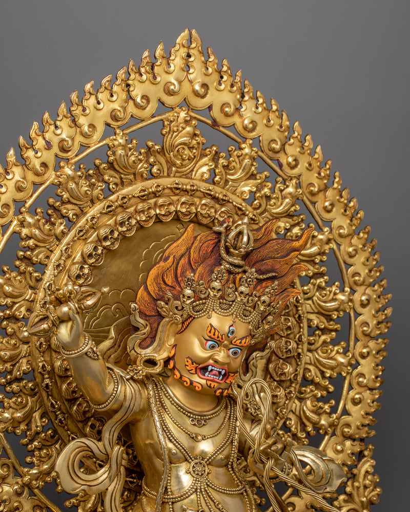 Vajrapani With Beautiful Throne | 24k Gold Gilded Statue