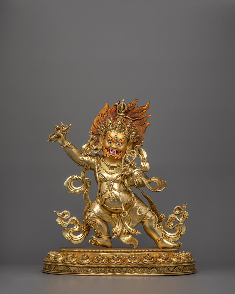 Vajrapani With Beautiful Throne | 24k Gold Gilded Statue