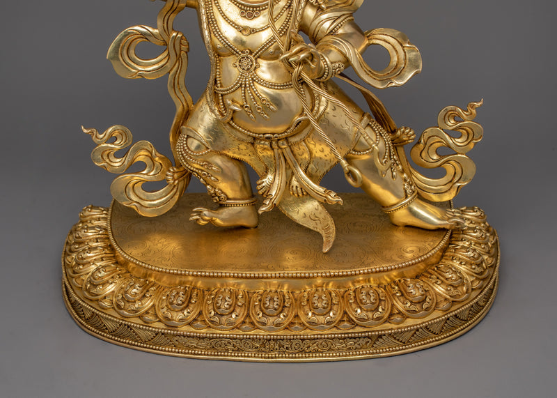 Vajrapani With Beautiful Throne | 24k Gold Gilded Statue