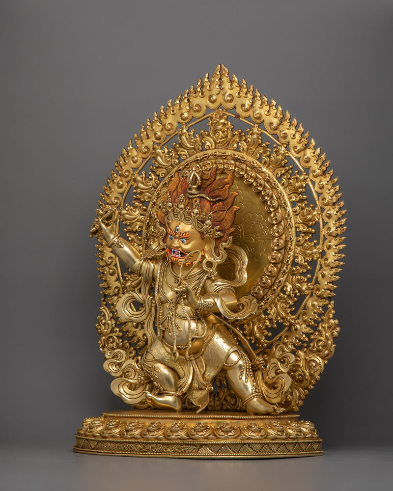 Vajrapani With Beautiful Throne | 24k Gold Gilded Statue