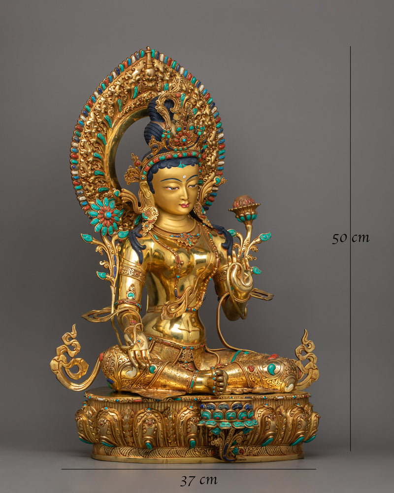 green-tara-sculpture-in-her-lotus-throne